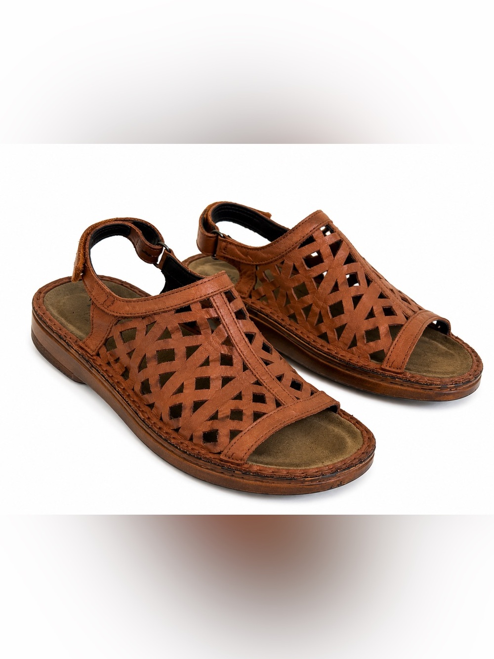 NAOT Brown Leather Cutout Comfort Sandals Hook & Loop EU 39 / US 8–8.5